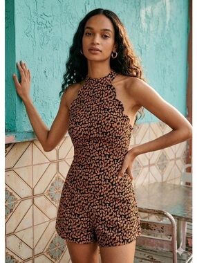 Anthropologie Scalloped Berry Print Romper US 2